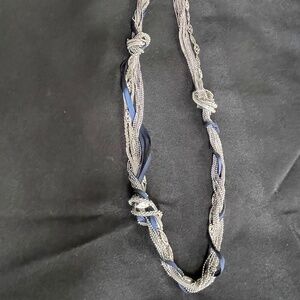 LOFT Silver and Navy Fabric Knot Necklace - 29 inches